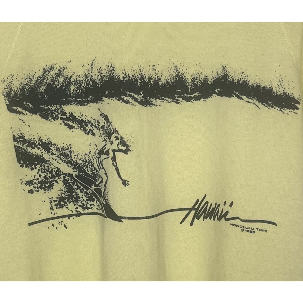 Vintage 80’s Honolulu Hawaii Tops Short Sleeve Surf Sweatshirt Sz Medium Yellow - Picture 3 of 8